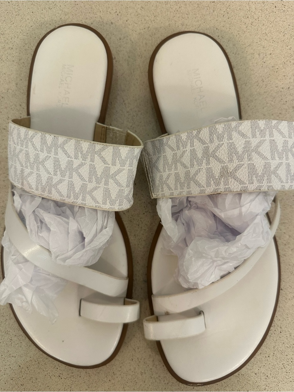 Michael Kors White Logo Flat Sandals Size 8.5